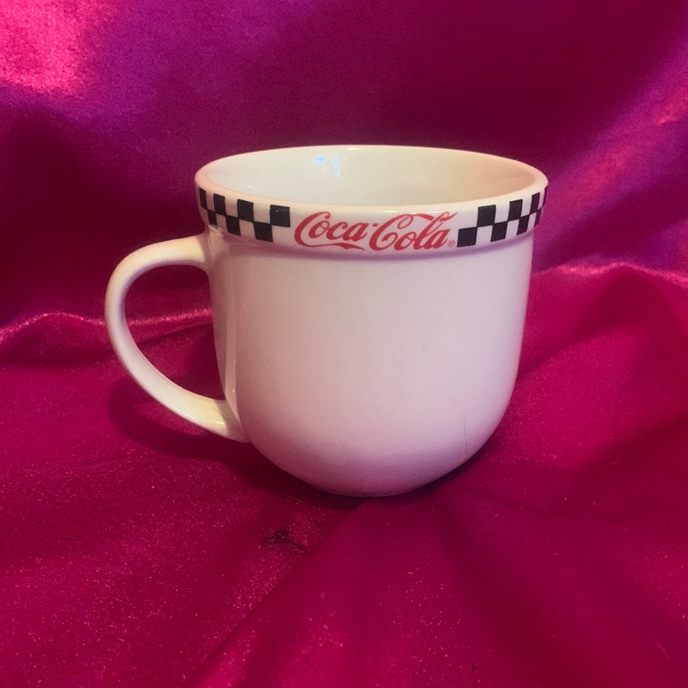 Beautiful Coca-Cola cup with racing stripe rim 4 inches tall by 4 inches…